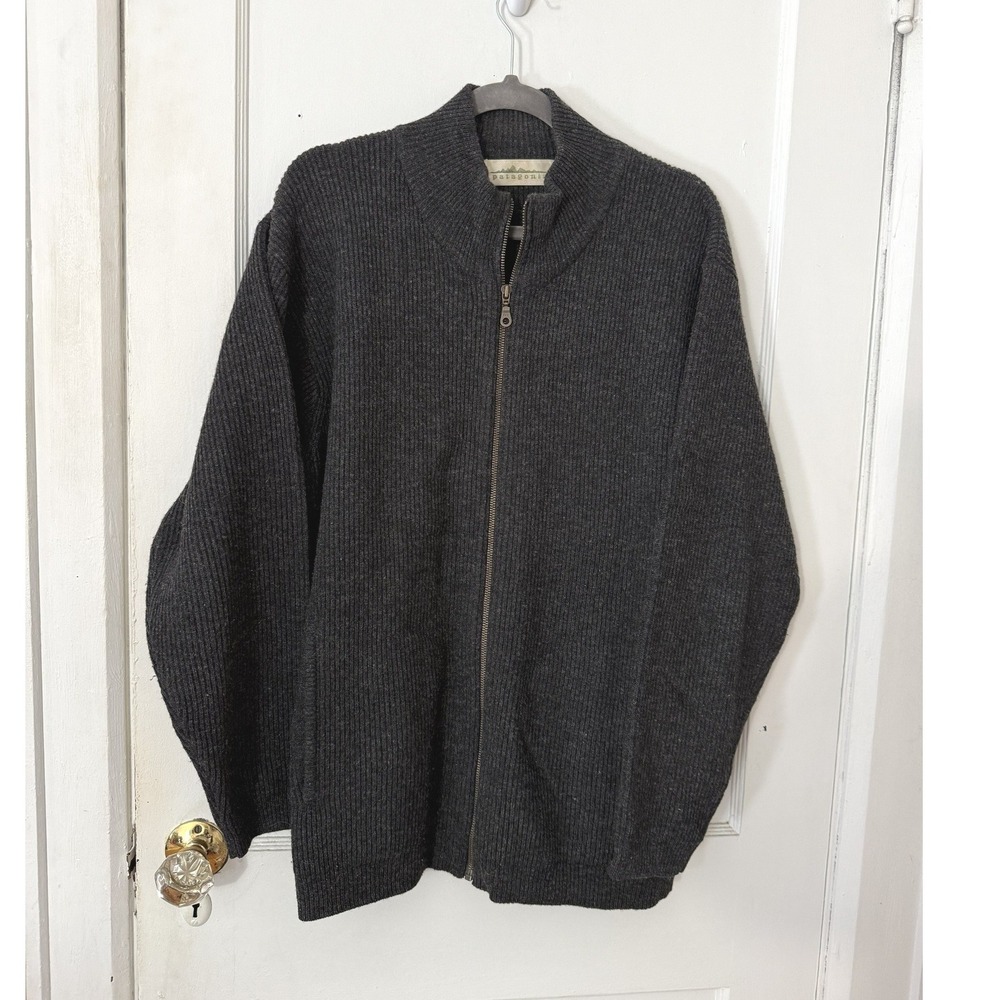 Vintage Patagonia Mens 100% Wool Full Zip Ribbed Sweater Charcoal Gray Large